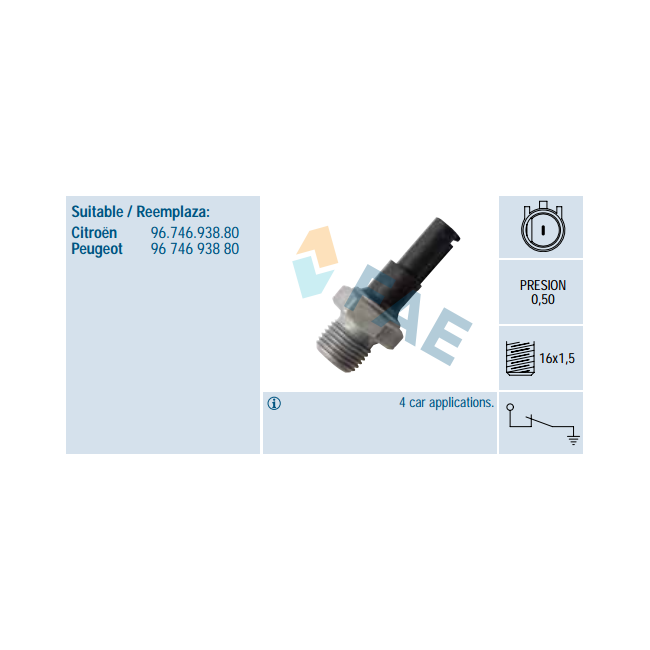 Manocontact de pression d'huile 0.5 bar M16 x 1.5