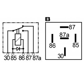 Relais double contact 24V avec diode 10/20A - 5 bornes