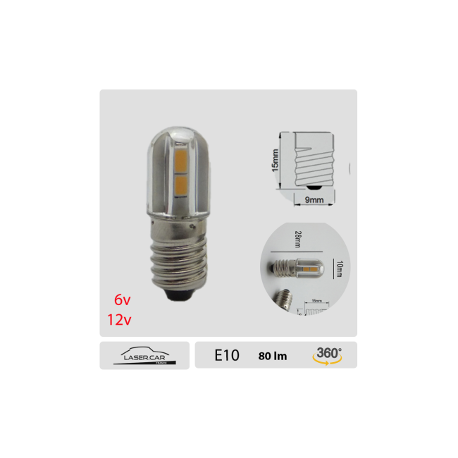 Ampoule LED E10 6V ou 12V