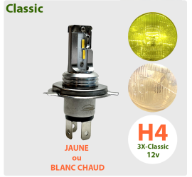 Ampoule à LED H4 12V Code/Phare blanche ou jaune