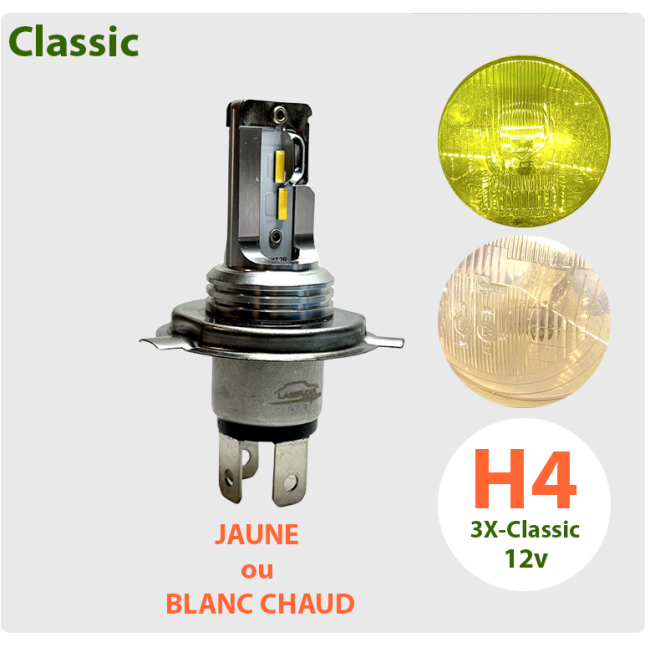 Paire ampoules H4 Halogène 90-100W 12V coule.Blanc