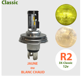 Ampoule à LED R2 CE H5 Code Europeen 12V Code/Phare blanche ou jaune