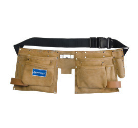 Double ceinture-sacoche en daim à outils/clous, 8 poches