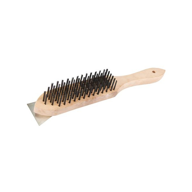 wire brush and wooden handle scraper