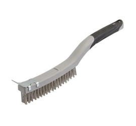 handled brush with stainless steel bristles and scraper
